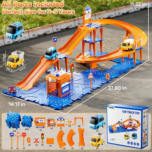 Vista 6 de Puzzle Racer - Juego de pistas de autos para niños, pistas de carreras de 4 niveles para niños de 3 a 5 años con 3 autos, piezas de tráfico