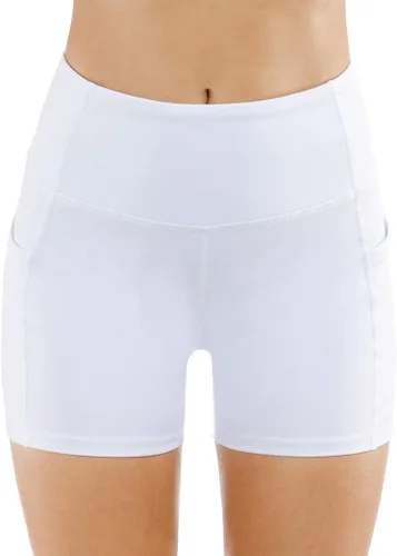 Vista 4 de THE GYM PEOPLE - Pantalones cortos de yoga para mujer, con cintura alta, control de abdomen y bolsillos profundos, para gimnasia, entrenamiento