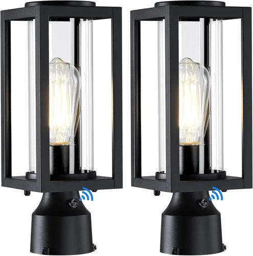 Vista 11 de Luces de Poste Exterior Accesorio de Lámpara de Poste Paquete de 2, Accesorio de Farol de Poste Exterior Moderno Marrón con Vidrio Templado, Postes