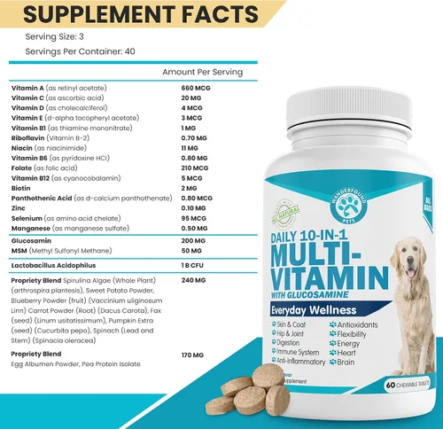 Vista 5 de Wanderfound Pets Multivitamínico 10 en 1 para perros, vitaminas masticables para perros con glucosamina, D3 y MSM, suministros de salud para perros