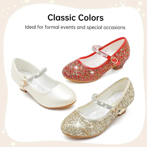 Vista 7 de Motasha Zapatos de vestir para niñas pequeñas, zapatos de princesa con purpurina Mary Jane para niñas, tacones bajos, fiesta, boda, para niños