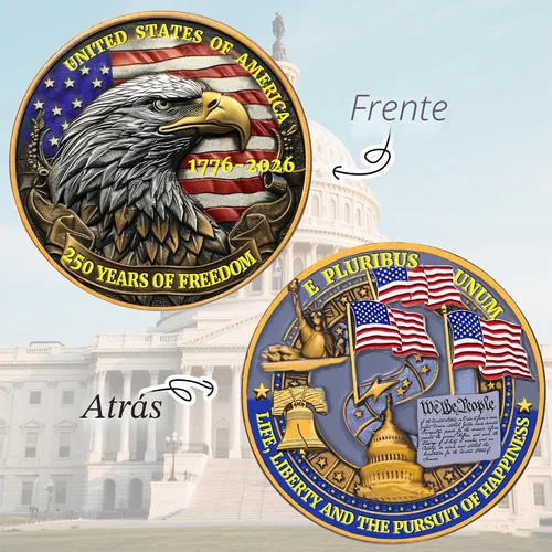 Vista 4 de Medalla Conmemorativa del 250 Aniversario de EE. UU. - Mercancía de América 250 con Águila Americana y Bandera de EE. UU. 250 Años de Libertad