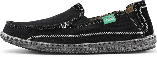 Vista 2 de VILOCY Mocasines de lona para hombre, estilo vintage, planos, para barcos
