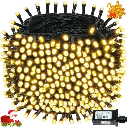 Vista 12 de Luces de cadena navideñas conectables de 240 LED de 88 pies, 13 modos, para interiores y exteriores, cable verde extensible, luces de árbol