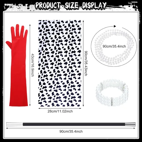Vista 3 de Yaomiao Kids Girl 5 Pcs Halloween Faux Stole Accessories Set Black and White Scarf Red Gloves for 1920s Costume Cosplay Party