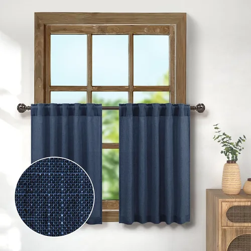 Vista 28 de Pitalk Cortinas de lino para café de 24 pulgadas de largo, con bolsillo trasero, plisadas, estilo bohemio, granja, cocina, cortinas para ventana