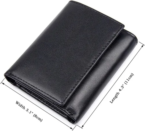 Vista 2 de RFID bloqueo genuino cuero de vaca triple tarjeta cartera para hombres con 2 ventanas de identificación