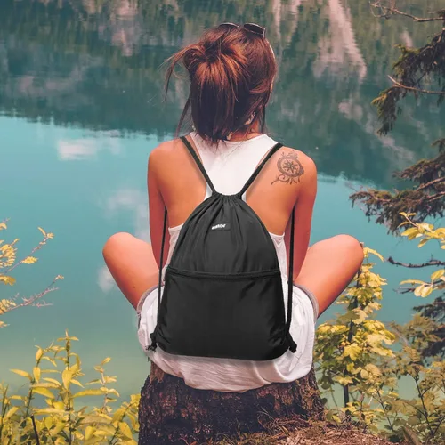 Vista 5 de WANDF - Mochila de nailon con cordón, resistente al agua, para gimnasio, compras, deporte, yoga