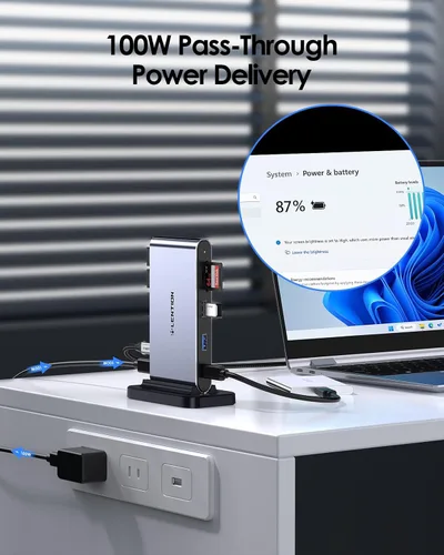 Vista 4 de LENTION Estación de acoplamiento para portátil USB C desmontable 10 en 1 con HDMI dual 4K a 60Hz, carga PD, USB C, USB-A, lectores de tarjetas