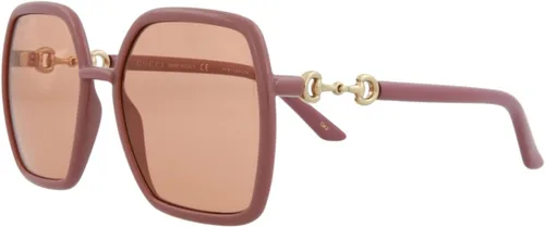 Vista 2 de Gucci Gafas de sol cuadradas para mujer, marco de inyección rosa, lentes sólidas naranjas, 2.126 in de ancho de lente, gafas de diseñador fabricadas