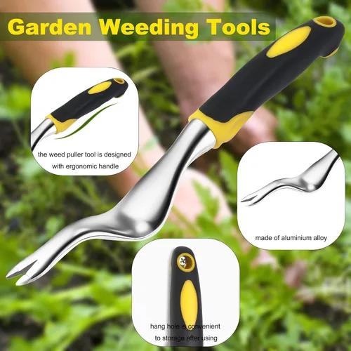 Vista 4 de Herramienta de deshierbe manual para eliminar malas hierbas, mango de acero inoxidable, excavadora profunda, césped y césped, extractor bifurcado