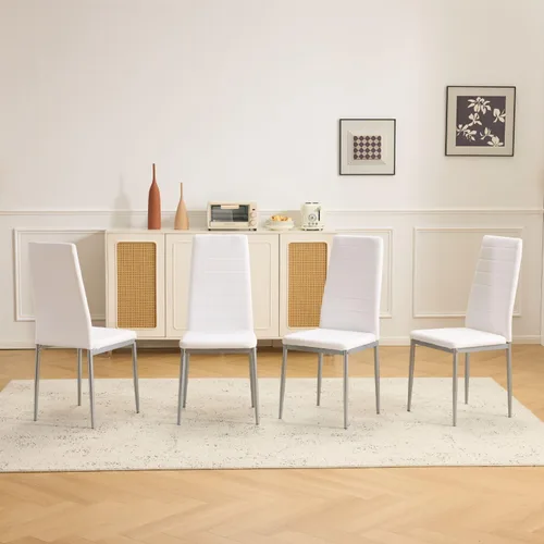 Vista 9 de Karl home Juego de 4 sillas de comedor, sillas de cocina de cuero sintético PU negro con respaldo alto acolchado y protección de tapas para pies