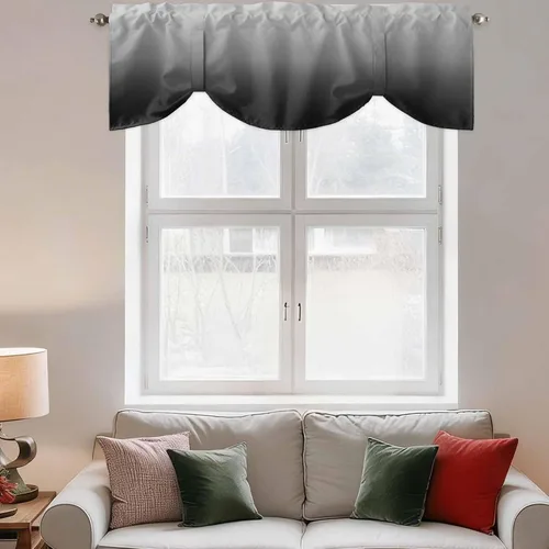 Vista 3 de Cenefa de cenefa gris degradado negro y gris para ventanas, cenefa ajustable de 60 x 18 pulgadas, cenefas para cocina, sala de estar, bolsillo