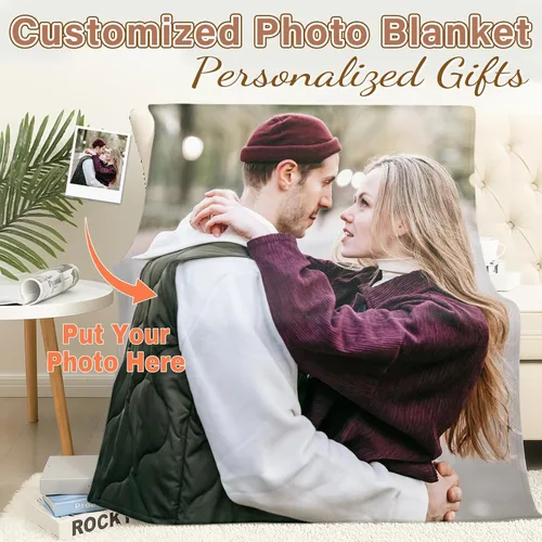 Vista 2 de WNNNS - Manta personalizada con 1 imagen y textos, impresión HD, manta de franela con foto personalizada, regalos personalizados para mujeres
