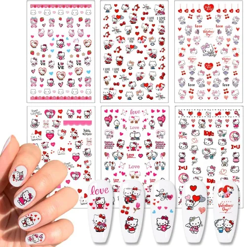 Vista 8 de Calcomanías de arte de uñas de San Valentín, calcomanías autoadhesivas 3D, diseño de corazón romántico, diseño de corazón romántico, calcomanías