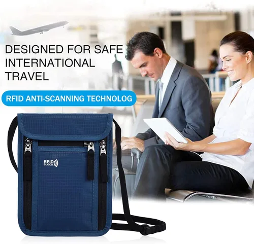 Vista 6 de Bolsa de viaje para el cuello, cartera para pasaporte familiar, funda organizadora con bloqueo RFID RFID Blocking
