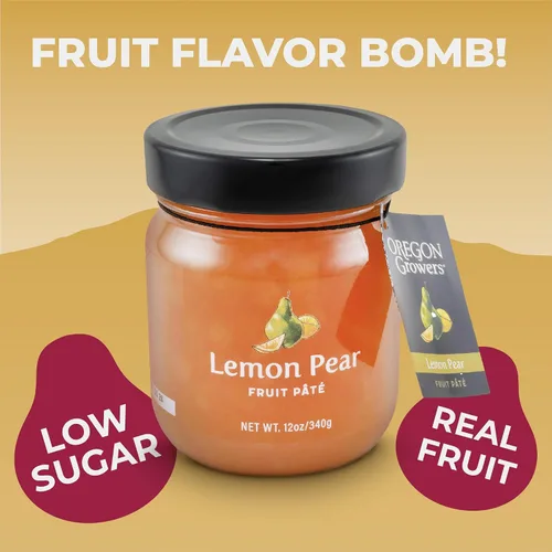 Vista 3 de Oregon Growers Paté de fruta de pera y limón - Mermelada de limón y pera, conservas naturales hechas con azúcar real, gelatina de frutas, combina