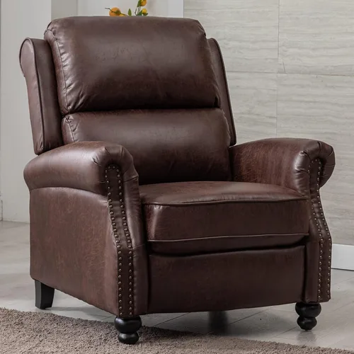 Vista 17 de CANMOV Sillón reclinable de piel sintética con decoración de remaches, sofá individual para sala de estar, color negro