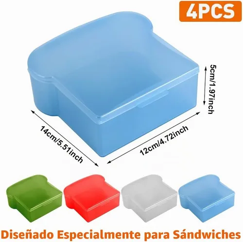 Vista 2 de Abnaok 4 recipientes de sándwich de 20 onzas para loncheras, caja de sándwich con forma de tostada, caja de sándwich con tapa, soporte para sándwich