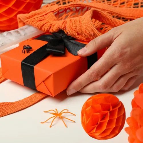 Vista 3 de Papel de seda naranja, 60 hojas de papel de seda amarillo para bolsas de regalo, manualidades de otoño de Halloween, bricolaje, papel de seda