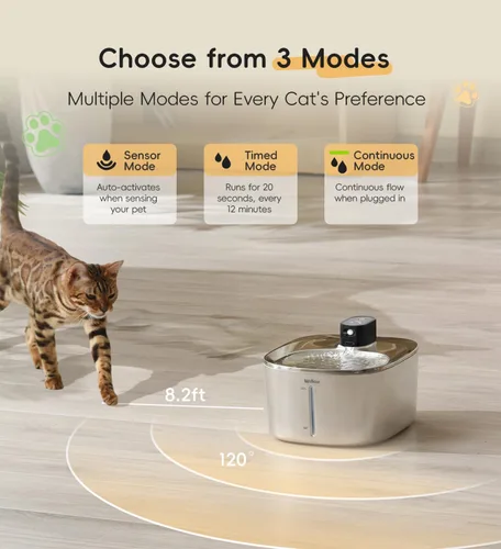 Vista 3 de Fuente de agua para gatos de acero inoxidable, fuente para gatos de 4.1 L, dispensador de agua inalámbrico para gatos y perros en interiores