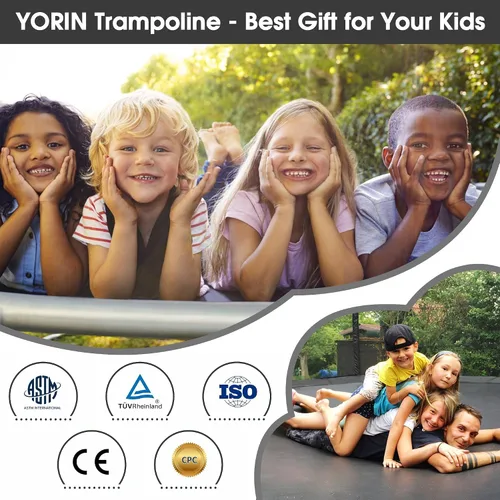 Vista 8 de YORIN Trampolín al aire libre【Espesor mejorado】16 pies, 15 pies, 14 pies, 12 pies, 10 pies, 10 pies con aro de baloncesto de 1500 libras, aprobado