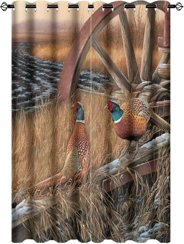 Vista 48 de Cortinas opacas rústicas de cabaña con osos y ciervos - Juego de cortinas de ventana con ojales de temática de granja abstracta, caza, animal