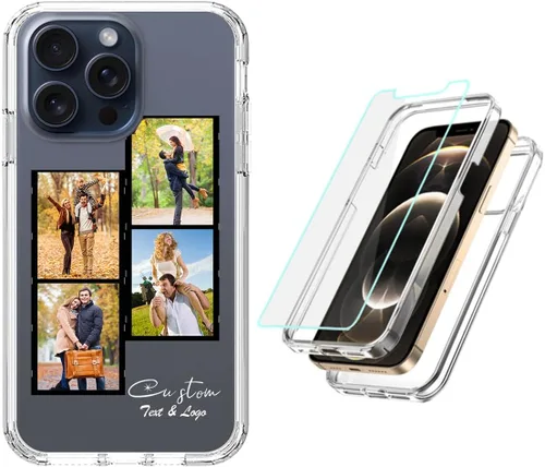 Vista 15 de Funda resistente personalizada para Apple iPhone 15, 14, 13, 12, 11 Pro Max Plus Mini XR X XS 8 7 SE [protector de pantalla de vidrio templado]