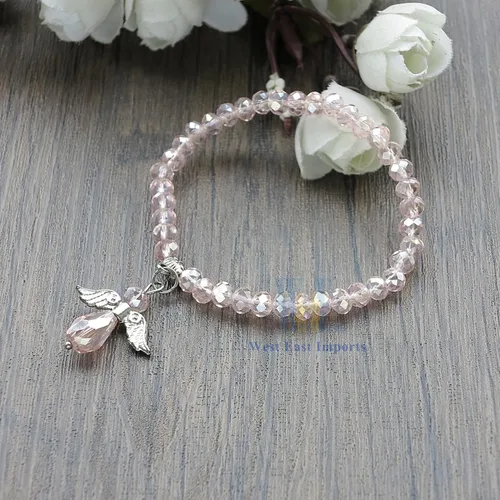Vista 3 de WE Pulsera con dije de ángel de cristal rosa 12 piezas - Bautizo favor/Bautizo/Recuerdos de Bautizo/Quinceañera/Baby Shower, Cristal, cristal