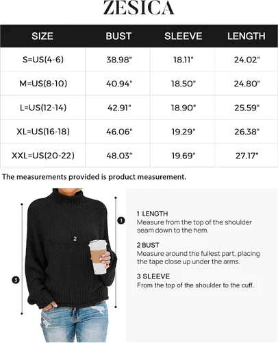 Vista 5 de ZESICA Women's 2023 Turtleneck Batwing Sleeve Loose Oversized Chunky Knitted Pullover Sweater Jumper Tops