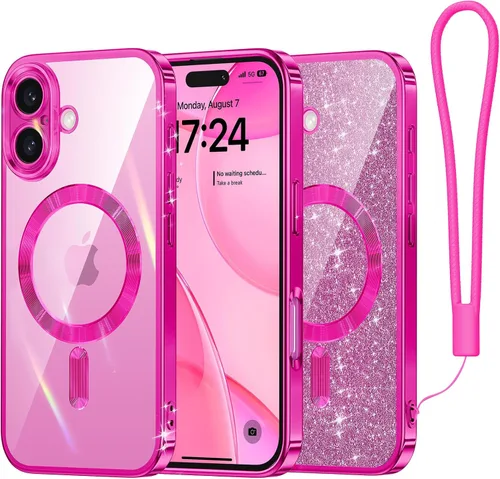 Vista 72 de Meifigno - Funda diseñada para el iPhone 16 Pro de 6.3", [Tarjeta de purpurina y correa para la muñeca] [Compatible con MagSafe]