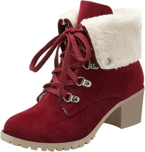 Vista 2 de Bellirala Botas de nieve cortas de invierno con cordones y tacón ancho para mujer