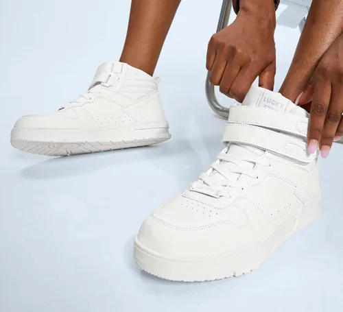 Vista 7 de LUCKY STEP Tenis de baloncesto de moda para mujer, botas de tobillo para caminar, zapatos de tenis con plataforma de gancho y bucle, zapatos