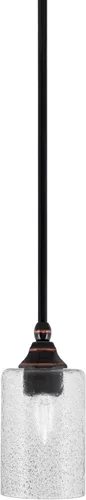 Vista 208 de Toltec Lighting Tallo Colgado Mini colgante, acabado de cobre negro, 3.5" cuadrado humo burbuja vidrio