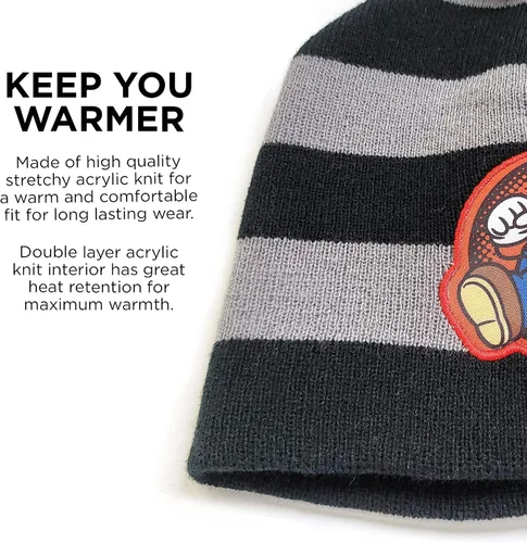 Vista 4 de Nintendo Conjunto de gorro de invierno, bufanda y guantes para niños, Super Mario para edades de 4 a 7 años