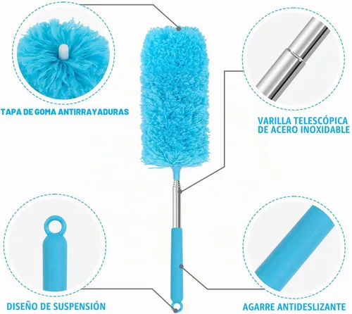Vista 7 de Mini plumero de microfibra para limpieza, plumero de mano con poste de extensión, pequeño plumero lavable para interior de automóvil, oficina
