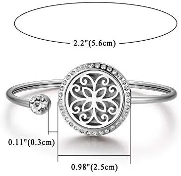 Vista 4 de Cupimatch Adjustable Tree of Life Essential Oil Diffuser Bracelet, Stainless Steel CZ Aromatherapy Locket Bangle 8 Color Pads Jewelry Set for Women