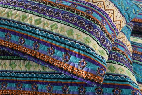 Vista 6 de MarCielo Juego de ropa de cama bohemia, colcha acolchada de 3 piezas, azul, King, poliéster