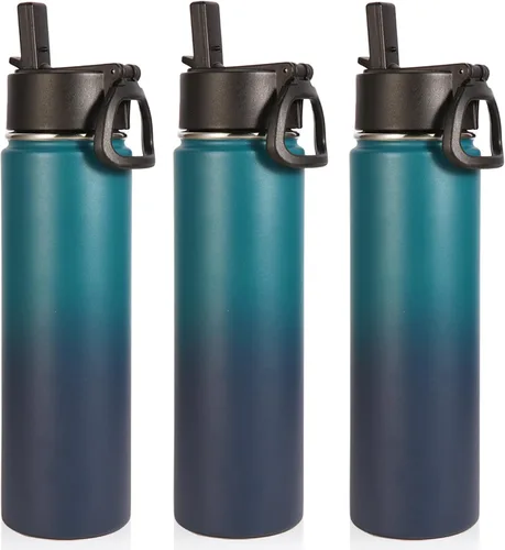 Vista 46 de Volhoply Botella de agua aislada de 24 onzas con tapa con popote, botellas deportivas de boca ancha de acero inoxidable con asa, tazas de vacío