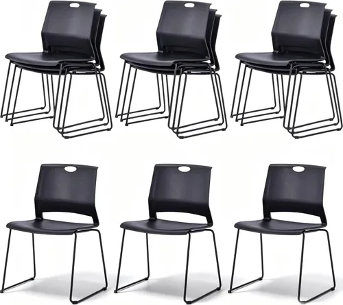 Vista 22 de Juego de 4 sillas apilables negras, sillas de plástico para sala Negro