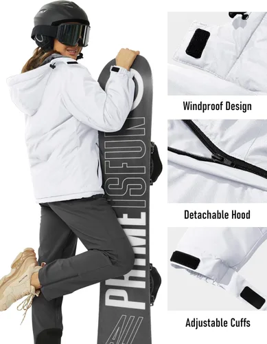 Vista 5 de MAGCOMSEN Chaqueta de esquí para mujer, impermeable, aislada, chaqueta de nieve cálida y resistente al viento, con capucha y forro polar