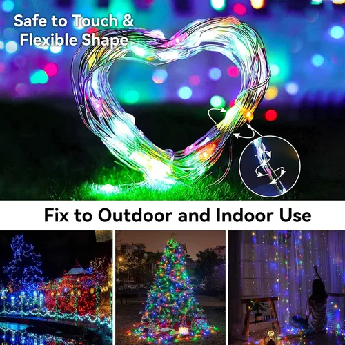 Vista 9 de Luces de Hadas Guirnalda de luces a pilas, paquete de 2 unidades, 100 LED, impermeable, alambre de cobre, luz de Navidad parpadeante