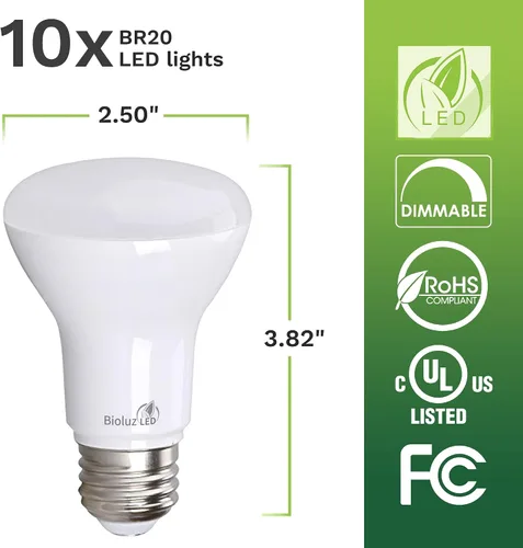 Vista 2 de Bioluz LED Bombillas BR20 de 2700 K, bombillas LED blancas cálidas brillantes de 6 W = 50 W, repuesto 90 CRI 540 lúmenes para interiores