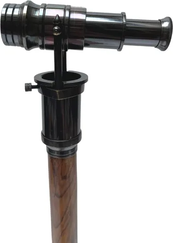 Vista 3 de Medieval Replicas Bastón de caminar con telescopio mango de latón plegable náutico bastón de madera ideal unisex