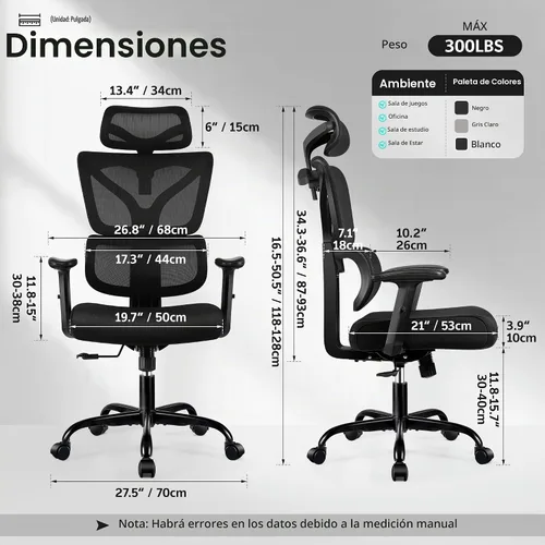 Vista 2 de Silla de Oficina Ergonómica de Respaldo Alto Silla de Escritorio con Soporte Lumbar, Silla de Computadora de Malla Transpirable con Reposabrazos
