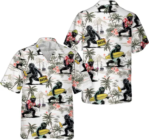 Vista 6 de American Bigfoot - Camisa hawaiana para hombre, divertida camisa hawaiana con botones Sasquatch de manga corta para hombre
