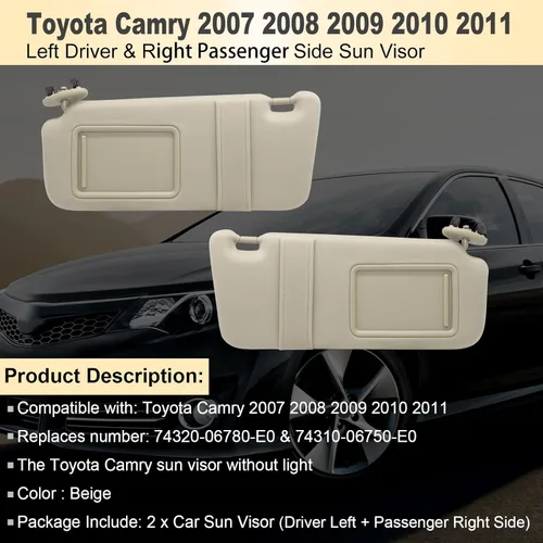Vista 2 de NHILES Visera solar del lado izquierdo del conductor y del lado derecho del pasajero compatible con Toyota Camry sin luz 2007 2008 2009 2010 2011