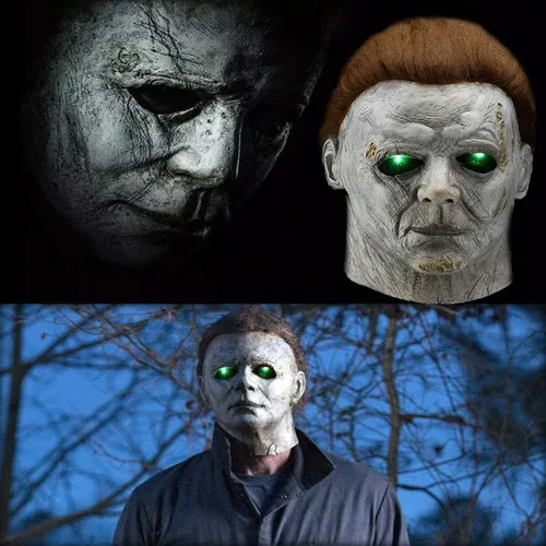 Vista 2 de Led Latex Mask for Halloween Michael Kills Cosplay Scary Masks with Hair Horror Killer Dress Up Costumes Adult Man Masks