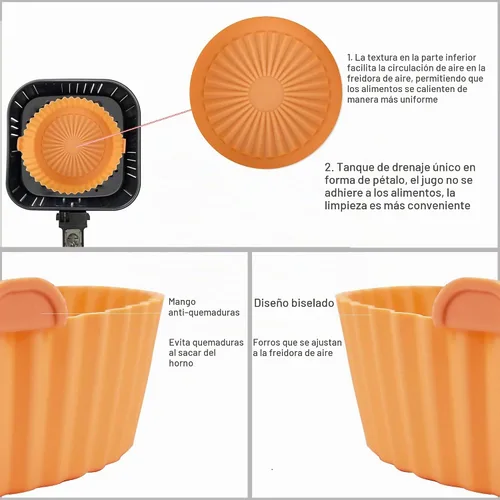 Vista 4 de Forros de silicona para freidora de aire de 2 cuartos de galón, paquete de 2 forros de silicona reutilizables para freidora de aire de 2 cuartos