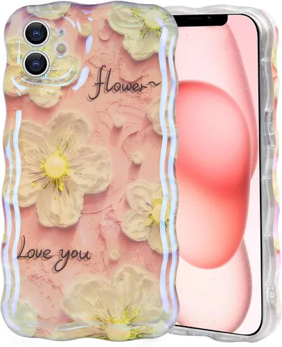 Vista 11 de IDweel Funda para iPhone 11, Lujosa Pintura al Óleo Retro Colorida con Patrón de Flores Brillantes Impresas, Lindo Borde Ondulado Rizado, Exquisita